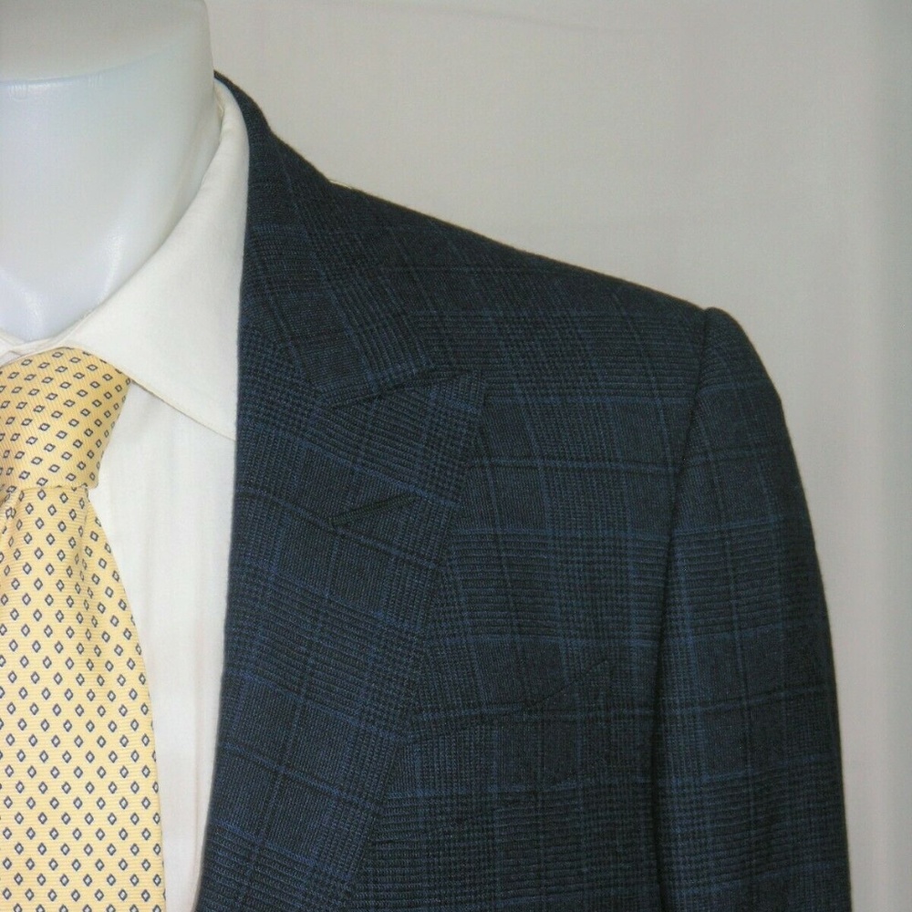 Dunhill Kensington Blue Plaid Two Button Spor Coat 42 NWT